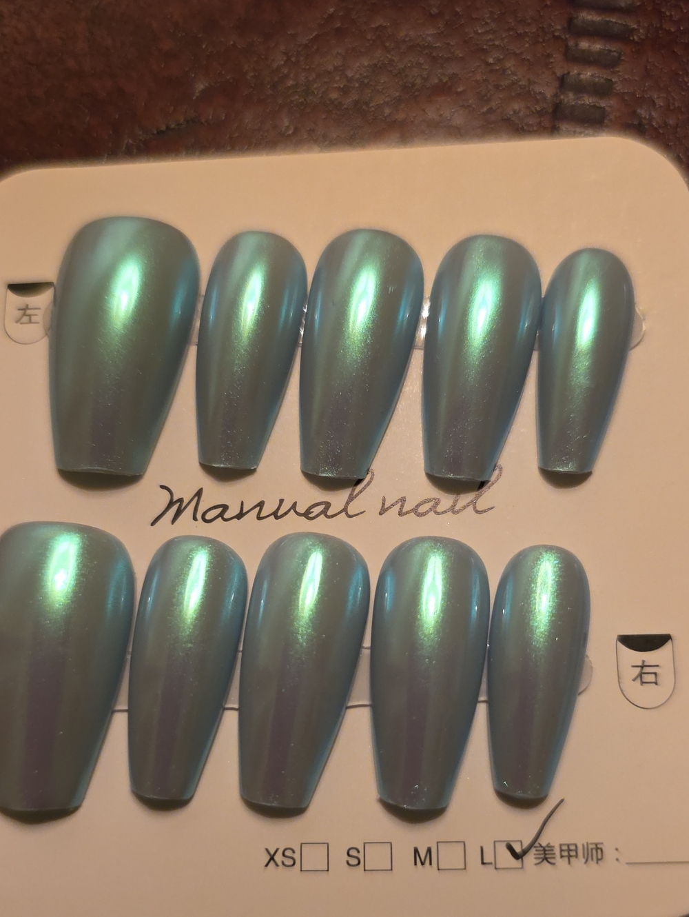 Blue-Green Iridescent Press-On Nail Set Size Large